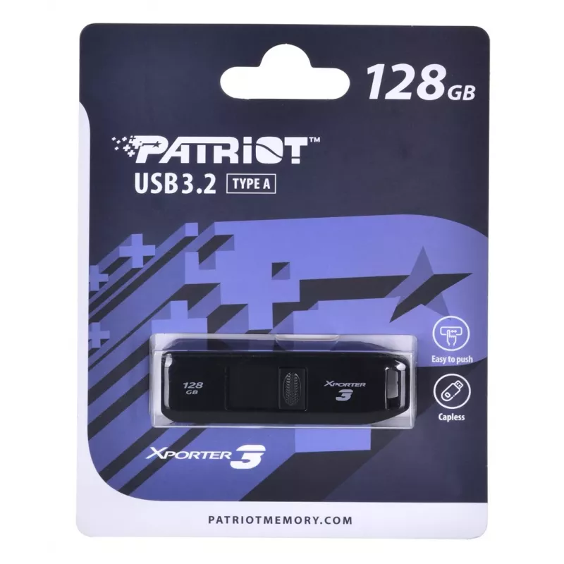 USB atmintukas PATRIOT Xporter 128 GB USB Type-A 3.2 Gen 1 (80 MB/s) juodas slankiklis