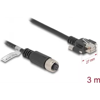DeLOCK M12 A-koduotas 8 kontaktų moteriškas RJ45 laidas Cat.5e 3 m juodas