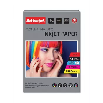 Activejet AP4-125M100 matinė fotopopieriaus plokštė rašaliniams spausdintuvams; A4; 100 vnt.