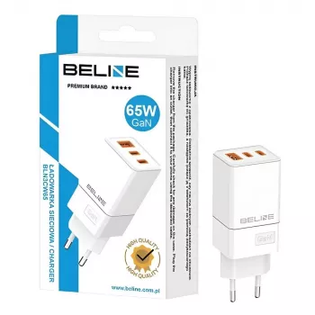 Beline sieninis įkroviklis 2x USB-C 1x USB 65W baltas (tik galvutė) PD 3.0 QC