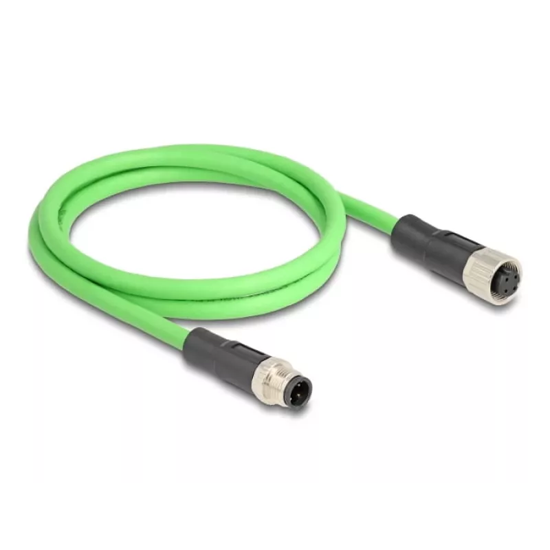 DeLOCK M12 D-koduotas 4 kontaktų kištukas-lizdas PUR (TPU) tinklo kabelis 1 m