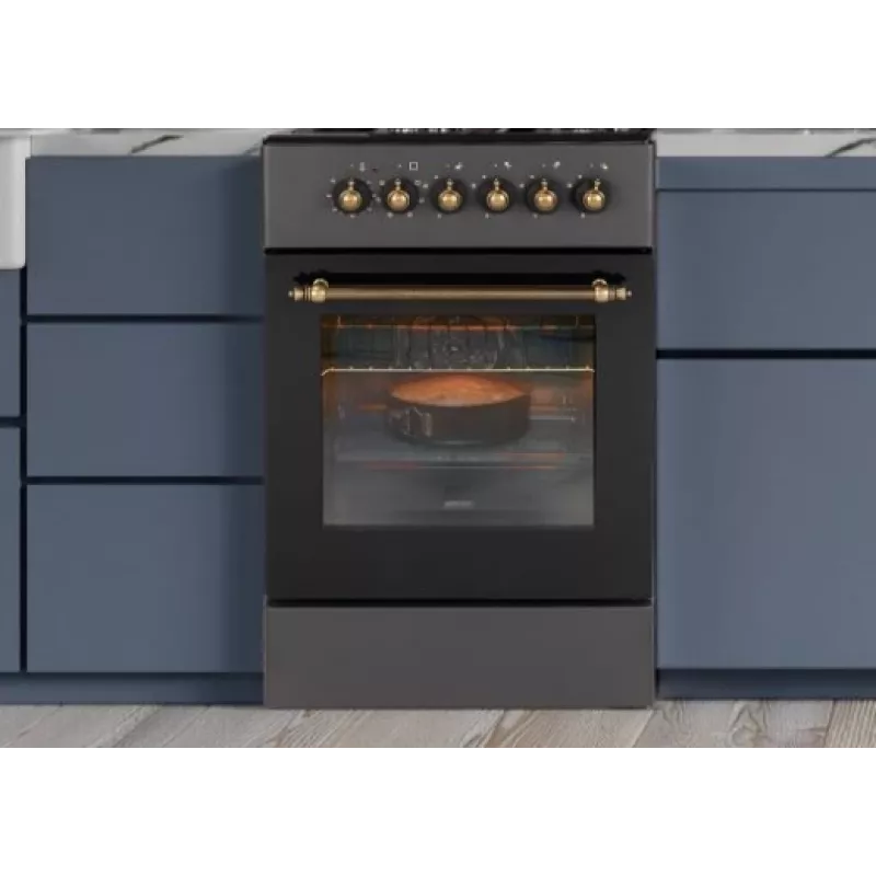 Dujinė/elektrinė viryklė MPM MPM-56-KRM-13, 4 kaitvietės, elektrinė orkaitė 58 L, mechaniniai rankenėlės, juoda