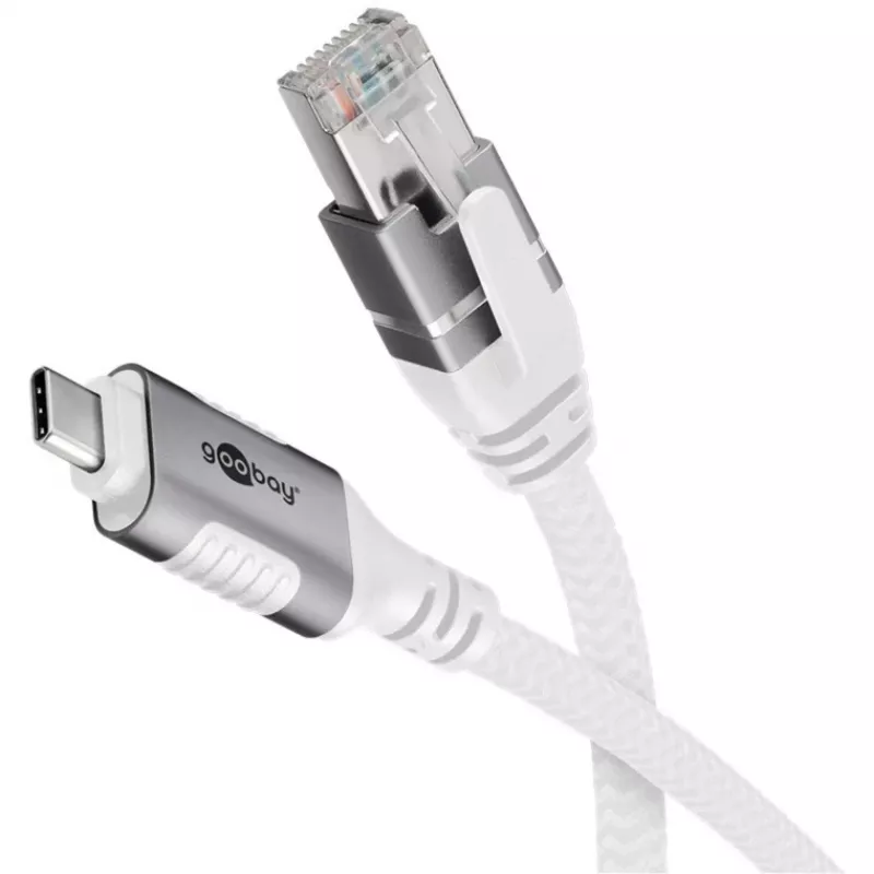 Tinklo kabelis Goobay 74180 USB-C į RJ-45 Cat6 10 m baltas