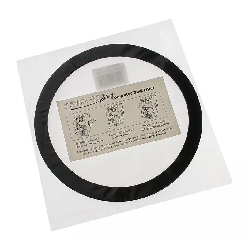 Dulkių filtras DEMCiflex 140mm apvalus — juodas/baltas korpuso ventiliatoriams