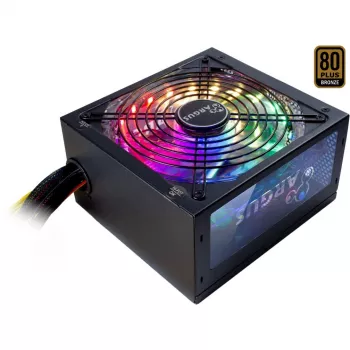 Inter-Tech Argus RGB-500W II maitinimo blokas, 500 W, 100–240 V, 50/60 Hz, aktyvus PFC, apsauga nuo perkrovos, viršįtampio ir trumpojo jungimo