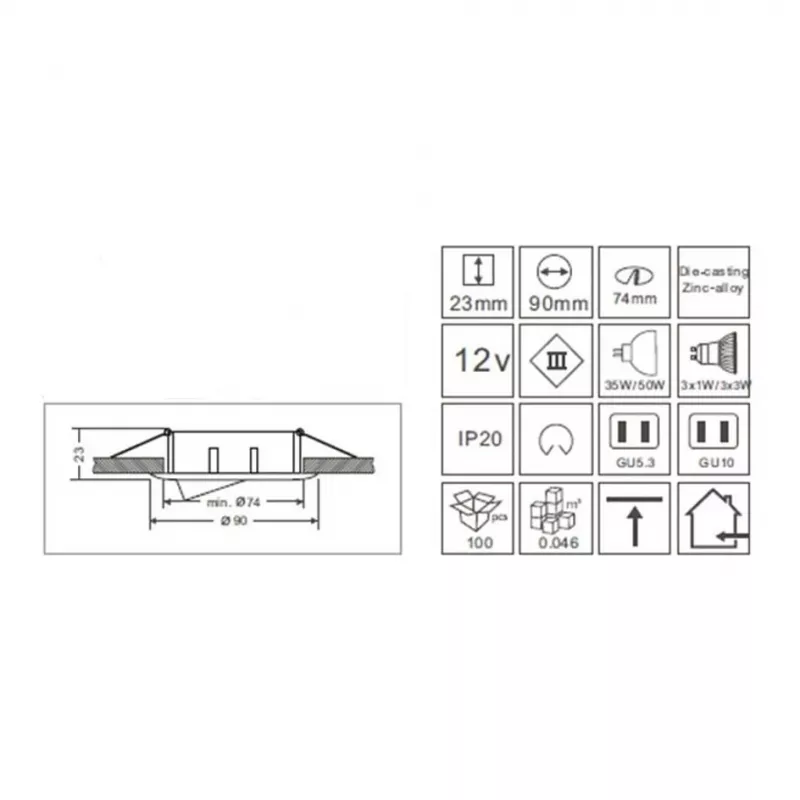 Synergy 21 LED Retrofit GU10 / GX5,3 lubinis įdėjimo rinkinys D04-Baltas