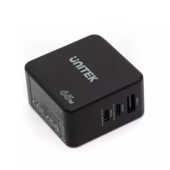 Unitek P1117B USB-C PD 65W Universalus Mobilus Įkroviklis, 2x USB‑C PD + 1x USB‑A, Juodas