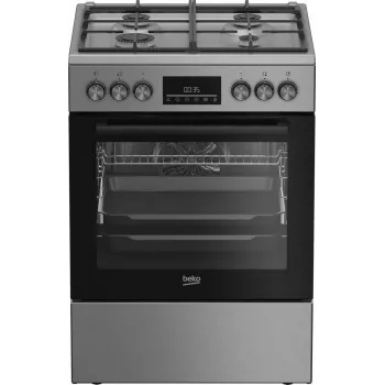 Dujinė-elektrinė viryklė BEKO FBM62330GXTN 60 cm, 4 degiklių dujinė kaitlentė, 72 L elektrinė orkaitė, energijos klasė A