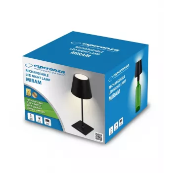 LED stalinė lempa ESPERANZA ELD119K Juoda — 3W, 4000K, 200 lm, USB-C, 2400 mAh baterija, 400 mm aukštis