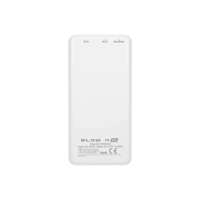 Nešiojamas įkroviklis BLOW PB10A 10000 mAh (37 Wh), 2x USB-A, 22,5 W, Micro-USB