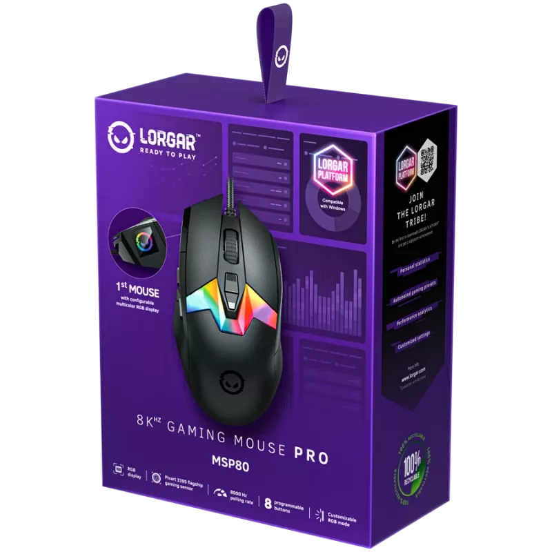 Žaidimų pelė LORGAR MSP80 8000 Hz USB
