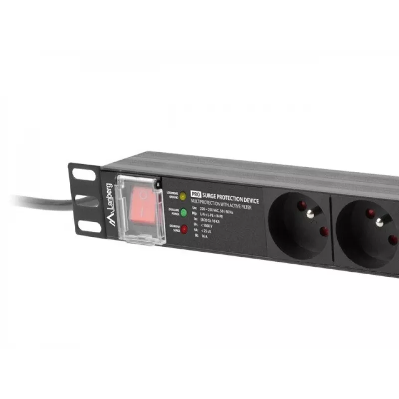 Lanberg PDU-PRO-07E-0200-BK 1U galios skirstytuvas 6x kištukiniai lizdai, 2 m laidas