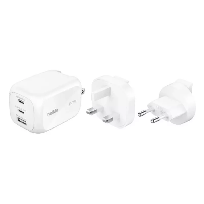Sieninis įkroviklis Belkin BOOSTCHARGE 100W 2C1A WCH016HQWH su keičiamu kištuku
