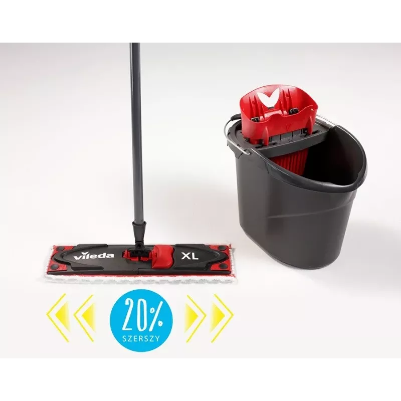 VILEDA Ultramax XL Box šluota su mikropluošto antgaliu, 360° sukama galvutė, sulankstoma, kietoms grindims