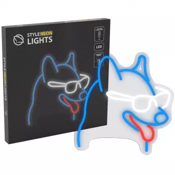 MANTA Neon Lights Dog with Glasses SNL69MT – LED neon stiliaus šviesos diodų sieninė lempa šuns su akiniais pavidalu