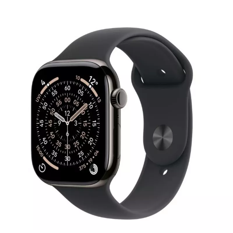 Išmanusis laikrodis Apple Watch Series 11 GPS + Cellular 42mm Slate Titanium korpusas, juodas sportinis dirželis M/L