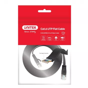 Unitek Ethernet kabelis Cat6 UTP RJ45 5 m, juodas, vientisa gysla, 250 MHz, paauksuoti kontaktai