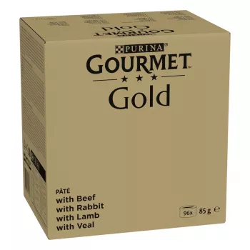Šlapias kačių ėdalas Purina Nestlé GOURMET Gold Mus Mix – 96 x 85 g, 4 skoniai, suaugusioms katėms, 77,5 % drėgmės