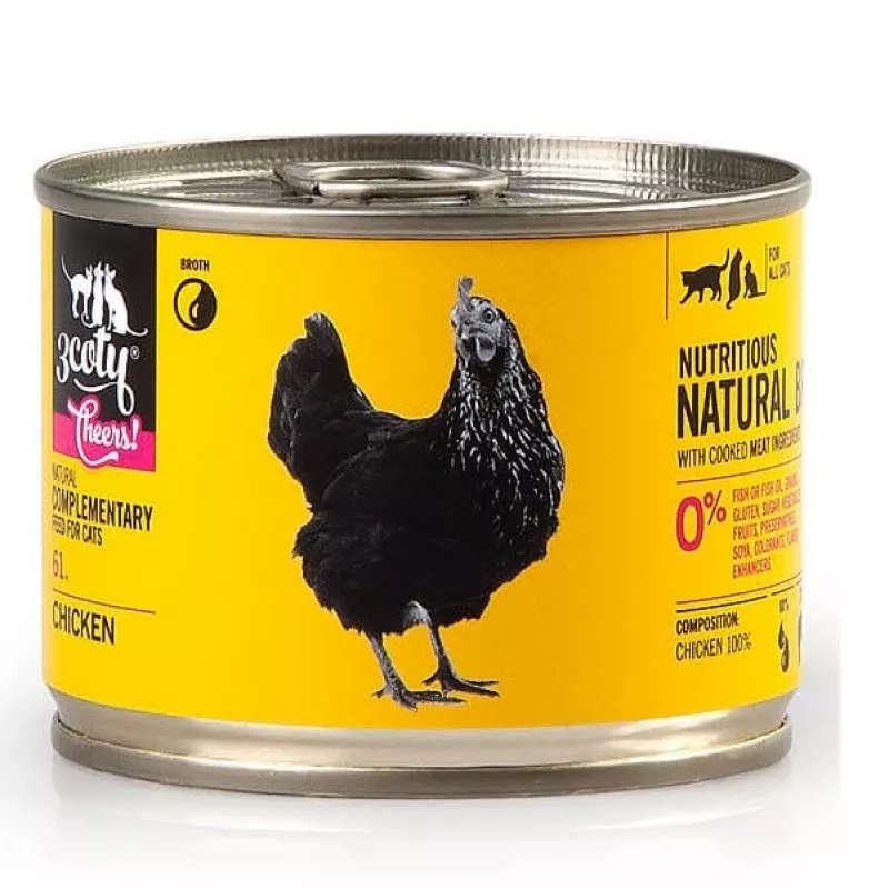 Papildomas pašaras katėms 3coty CHICKEN Cheers! 160 g – šlapias konservas, vištienos skonio, 160 g, baltymai 12%, riebalai 7,5%, drėgnumas 80%