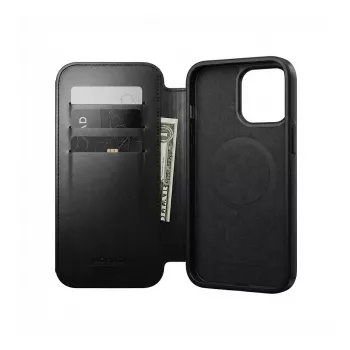 Folio dėklas Nomad Modern Leather, skirtas iPhone 17 Pro Max MagSafe — Horween oda, juoda