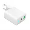 Sieninis įkroviklis GEMBIRD, Universalus, 1× USB Type-C 20W, 1× USB-A 3.0 QC 18W, LED indikatorius, Baltas