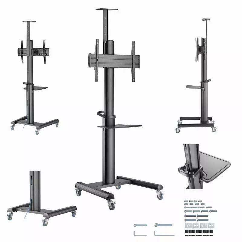 Grindinis TV stovas Gembird TVS-70T-02 37–70 col., 70 kg, VESA 200x200–600x400, pakreipiamas, reguliuojamas aukštis, ratukai