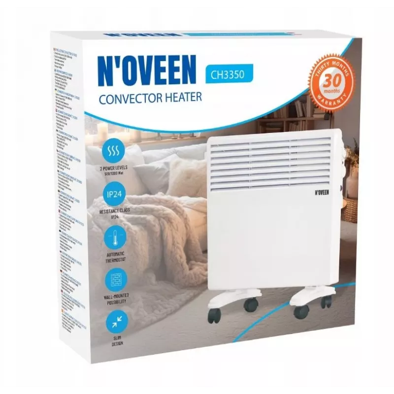 N'OVEEN CH3350 1000W elektrinis konvektorinis šildytuvas su termostatu, sieninis / nešiojamas