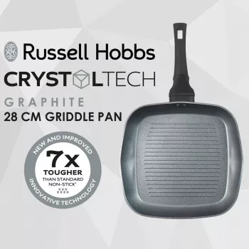 Griddle keptuvė Russell Hobbs RH01861EU7 28 cm Crystaltech – nelipni dangtis, plokščia grilio keptuvė