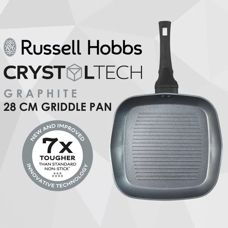 Griddle keptuvė Russell Hobbs RH01861EU7 28 cm Crystaltech – nelipni dangtis, plokščia grilio keptuvė
