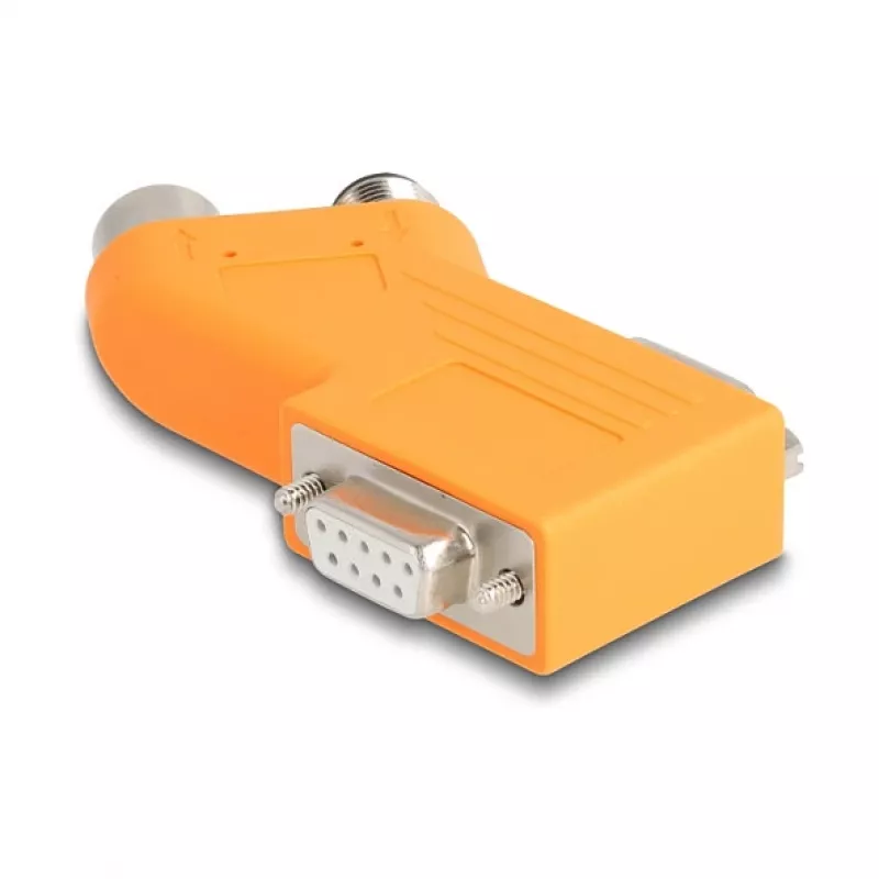 DELOCK CAN/CANopen adapteris D-Sub 9 (kištukas/lizdas) į M12 5 kontaktų A-koduotas (kištukas/lizdas) 35° oranžinis