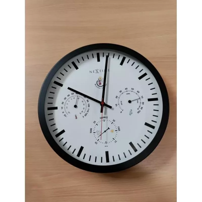 NeXtime klok 2635zw orų stotelė, Ø34 cm, sieninė, juoda