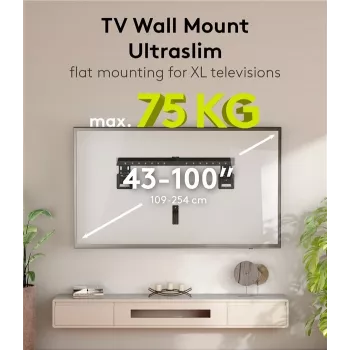 Fiksuotas TV sieninis laikiklis WENTRONIC Goobay Ultraslim 70822 XL juodas plokščiaekraniams