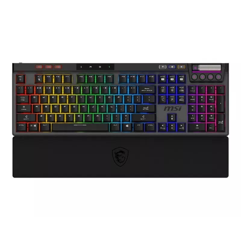 Mechaninė žaidimų klaviatūra MSI Strike Pro W Silent US išdėstymas, RGB foninis apšvietimas, laidas, tylūs lytėjimo jungikliai
