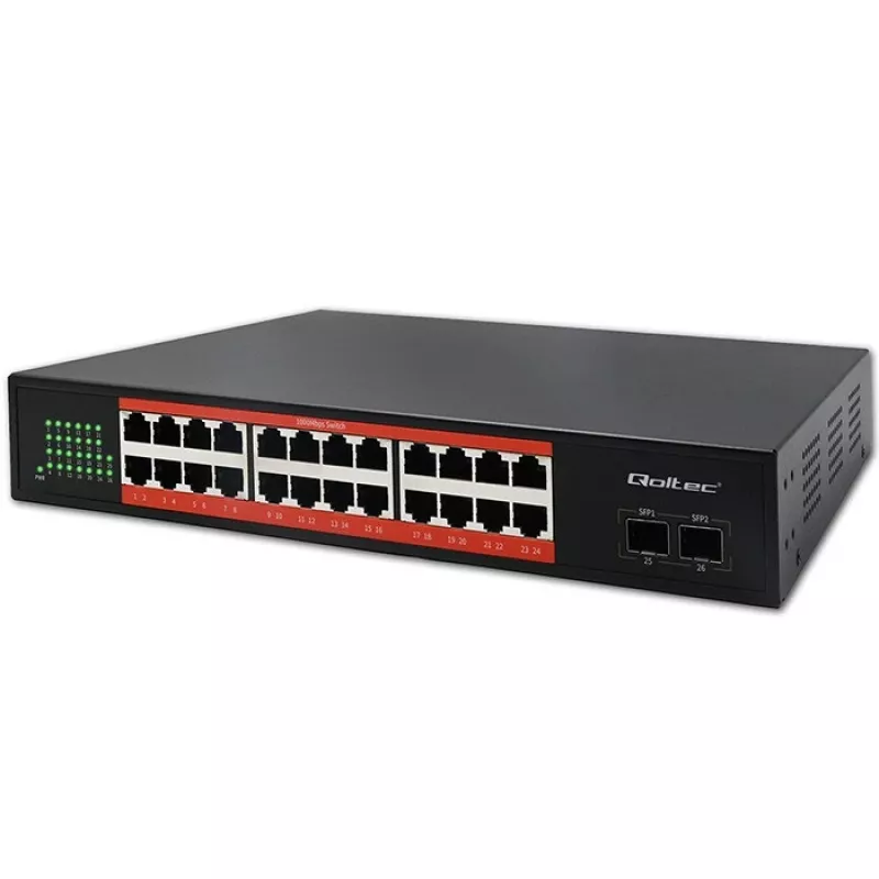 QOLTEC Gigabit Ethernet PoE tinklo jungiklis 24xRJ45 2xSFP