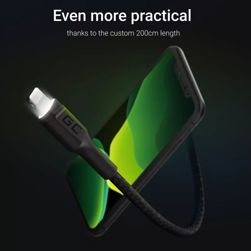 Laidas Lightning – USB-A Green Cell KABGC12, 2 m, juodas