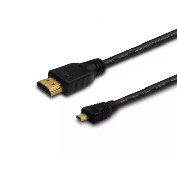 HDMI kabelis SAVIO CL-39 1 m — A tipo (vyriškas) į D tipo Micro (vyriškas), HDMI 1.4, 4096x2160, ARC, Ethernet, paauksuoti kontaktai, juoda