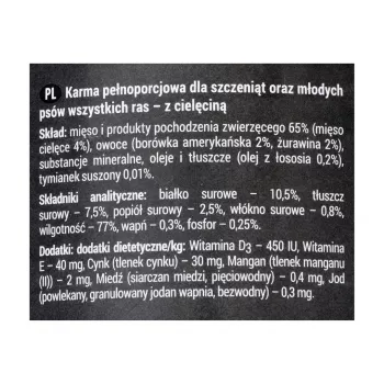 Dolina Noteci Rafi Junior su veršiena, spanguolėmis ir mėlynėmis - Šlapias šunų ėdalas 400 g