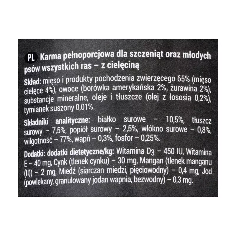 Dolina Noteci Rafi Junior su veršiena, spanguolėmis ir mėlynėmis - Šlapias šunų ėdalas 400 g