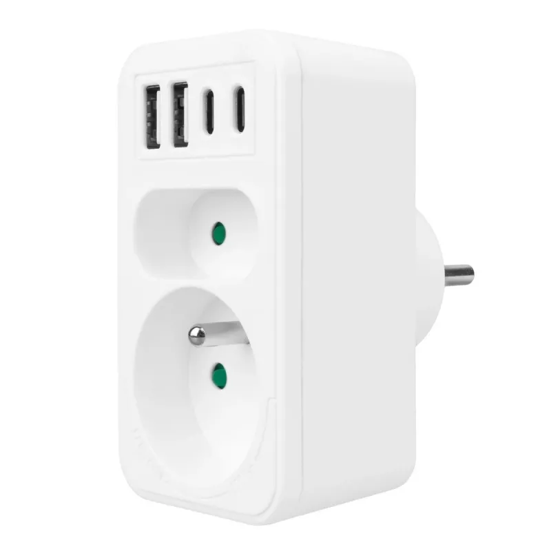 Maitinimo skirstytuvas MACLEAN MCE249 F/W – 2 kištukiniai lizdai (16A + 6A) ir 4 USB (2x A, 2x C PD 20W)