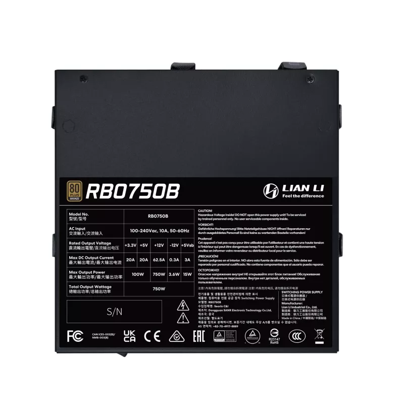 Maitinimo blokas Lian Li RB0750B.B 750 W ATX 24 kontaktų, 80 PLUS Bronze, 135 mm ventiliatorius, juodas