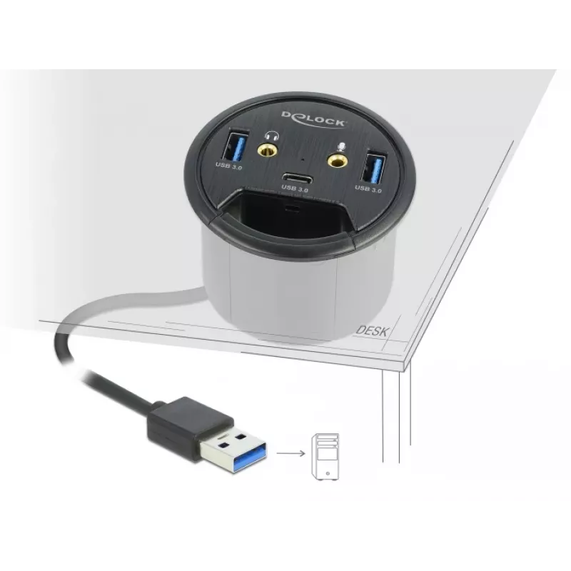 DeLOCK 62794 Į stalą montuojamas USB centras su 3 prievadais