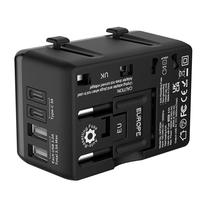 Kelioninis adapteris BlitzWolf BW-TA1 4-in-1 su 2× USB PD 20W prievadais