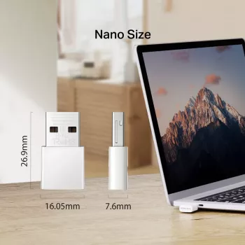 Belaidis USB adapteris MERCUSYS MA30N — dviejų juostų Wi‑Fi (2,4/5 GHz), 400/867 Mbps, USB 2.0, vidinė antena, balta