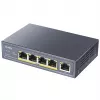 Tinklo jungiklis Cudy GS1005P – 5 prievadų Gigabit Ethernet su 4 PoE prievadais, 60W, metalinis korpusas, montuojamas į stelažą