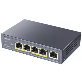 Tinklo jungiklis Cudy GS1005P – 5 prievadų Gigabit Ethernet su 4 PoE prievadais, 60W, metalinis korpusas, montuojamas į stelažą