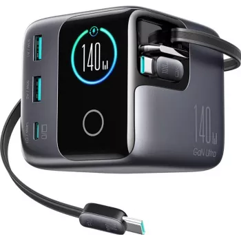 Maitinimo adapteris Joyroom JR-TRD01 GaN 140W su 5 prievadais ir dviem ištraukiamais kabeliais
