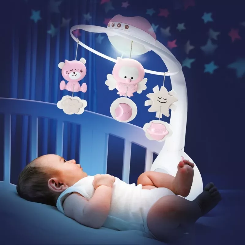 Muzikinė dėžutė kūdikiams B-kids 3in1 Infantino 150302050 — pudros rožinė, 3 viename raminantis žaislas