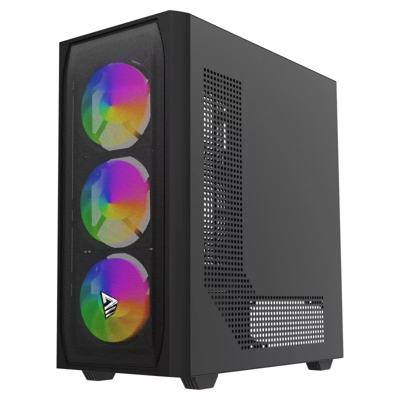 PC korpusas SAVIO Noctis Flow RGB — Cube, ATX/Mini-ITX, 3x 120 mm priekiniai ventiliatoriai, grūdintas stiklas, maks. GPU 35 cm