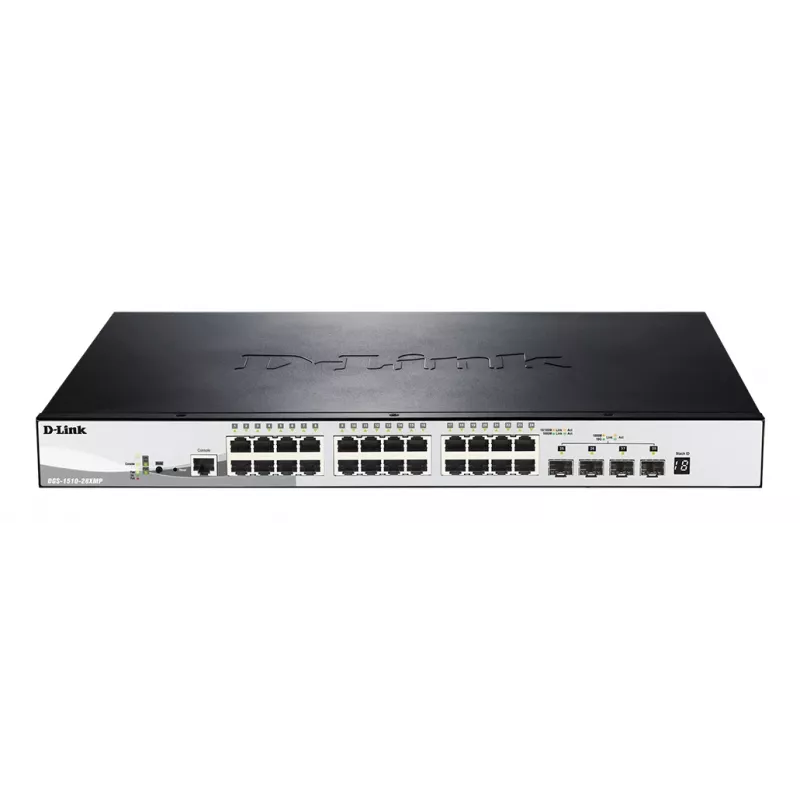 D-Link DGS-1510-28XMP valdomas L2/L3 Gigabit Ethernet (10/100/1000) „Power over Ethernet“ (PoE) jungiklis, juodas, pilkas