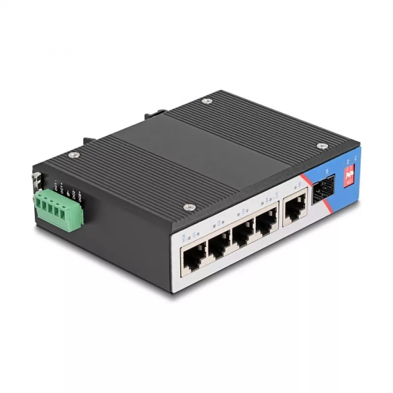 Tinklo jungiklis DELOCK 80164 4 prievadų Gigabit PoE su 1 RJ45 kylančiosios linijos prievadu